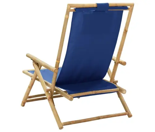 Atpūtas Krēsls, Atgāžams, Tumši Zils Audums, Bambuss Vidaxl