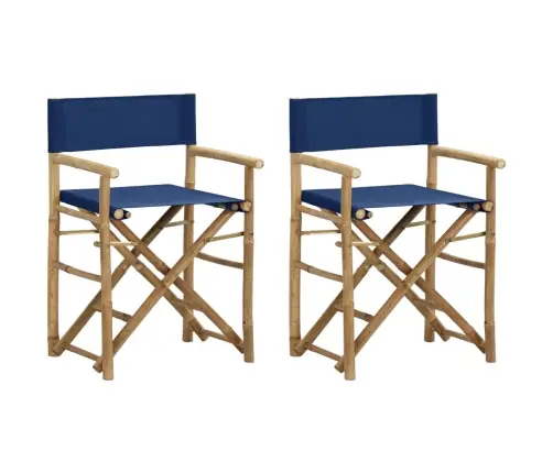Režisora Krēsli, 2 Gab., Saliekami, Bambuss, Zils Audums Vidaxl
