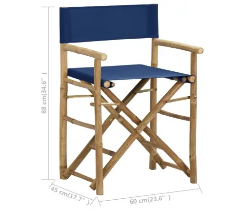 Režisora Krēsli, 2 Gab., Saliekami, Bambuss, Zils Audums Vidaxl