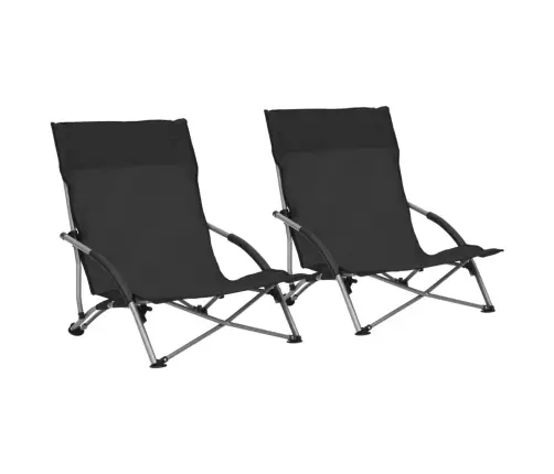 Salokāmi Pludmales Krēsli, 2 Gab., Melns Audums Vidaxl Salokāmi Pludmales Krēsli, 2 Gab., Melns Audums Vidaxl