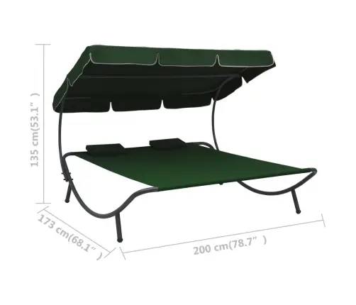 Āra Atpūtas Gulta Ar Jumtu Un Spilveniem, Zaļa Vidaxl