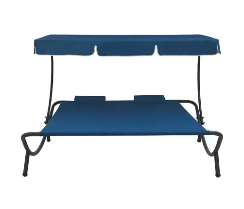 Āra Atpūtas Gulta Ar Jumtu Un Spilveniem, Zila Vidaxl