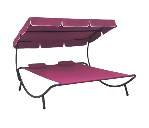 Āra Atpūtas Gulta Ar Jumtu Un Spilveniem, Rozā Vidaxl