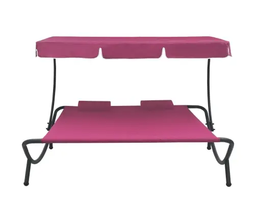 Āra Atpūtas Gulta Ar Jumtu Un Spilveniem, Rozā Vidaxl