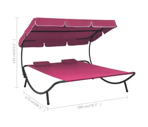 Āra Atpūtas Gulta Ar Jumtu Un Spilveniem, Rozā Vidaxl