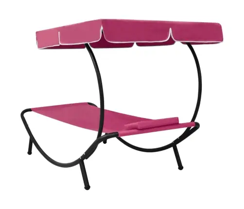 Āra Atpūtas Gulta Ar Jumtu Un Spilveniem, Rozā Vidaxl