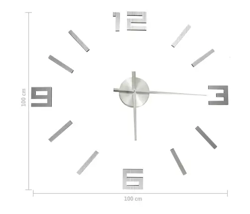 Sieninis Laikrodis, Sidabrinis, 100cm Modernus, 3D, Xxl