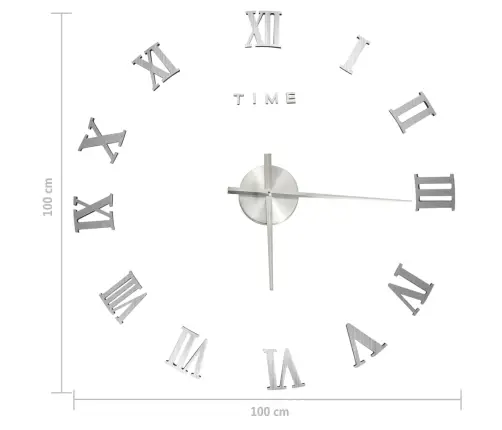 3D Sienas Pulkstenis, Moderns Dizains, Sudrabains, 100 Cm, Xxl Vidaxl