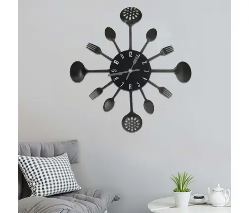 Sienas Pulkstenis, Karošu Un Dakšu Dizains, Melns, 40 Cm Vidaxl