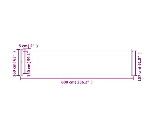 Izvelkama Sānu Markīze, Krēmkrāsas, 600X160 Cm Vidaxl