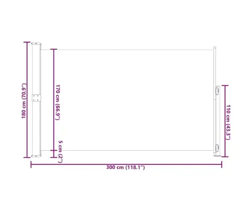 Izvelkama Sānu Markīze, Krēmkrāsas, 180X300 Cm Vidaxl