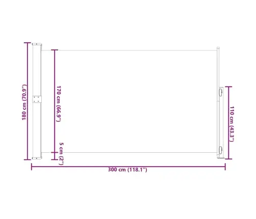 Lahtitõmmatav Terrassi Külgsein, 180 X 300 cm Sinine