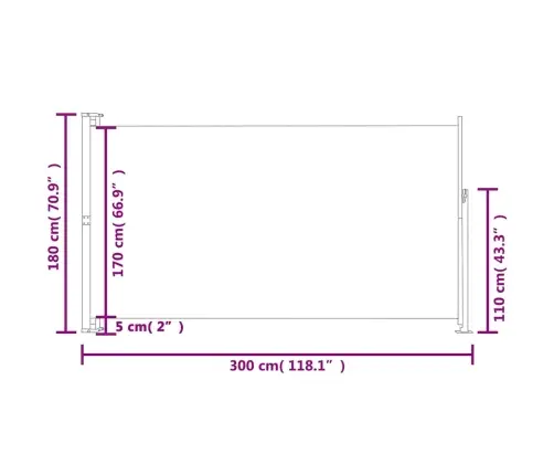 Lahtitõmmatav Terrassi Külgsein, 180 X 300 cm Punane