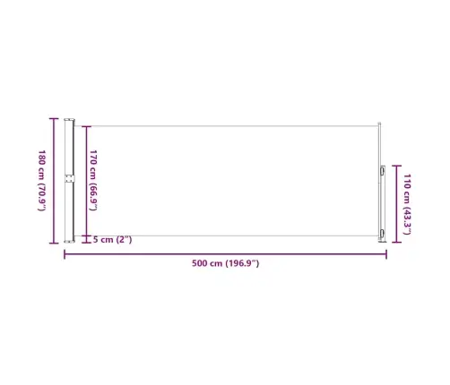 Ištraukiama Šoninė Kiemo Pertvara, Juodos Spalvos, 180X500Cm