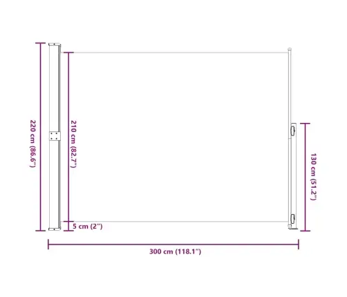 Lahtitõmmatav Terrassi Külgsein, 220 X 300 cm Must