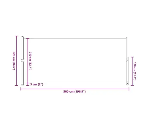 Izvelkama Sānu Markīze, Melna, 220X500 Cm Vidaxl