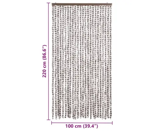 Kukaiņu Aizkars, 100X220 Cm, Pelēkbrūns Un Balts Šenils Vidaxl