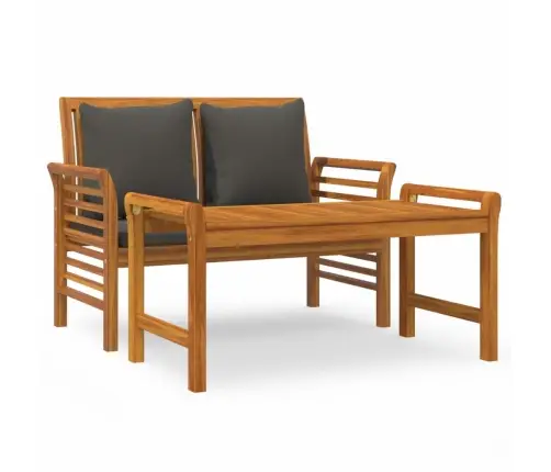 2-Osaline Aiamööbli Komplekt, Tumehallid Padjad, Täispuit