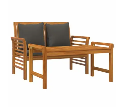 2-Osaline Aiamööbli Komplekt, Tumehallid Padjad, Täispuit