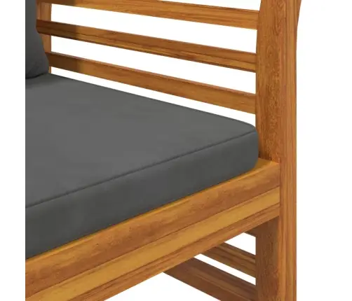 2-Osaline Aiamööbli Komplekt, Tumehallid Padjad, Täispuit