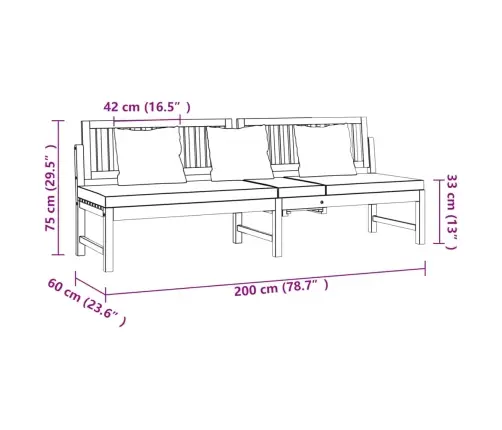 Dīvāngulta Ar Matračiem, 200X60X75 Cm, Akācijas Masīvkoks Vidaxl