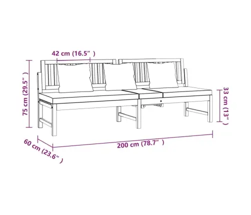 Dīvāngulta Ar Matračiem, 200X60X75 Cm, Akācijas Masīvkoks Vidaxl