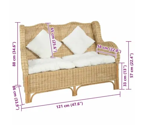 Divvietīgs Dīvāns, Dabīga Rotangpalma Un Lins Vidaxl