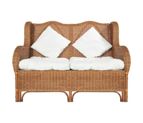 Divvietīgs Dīvāns, Gaiši Brūns, Dabīga Rotangpalma Un Lins Vidaxl