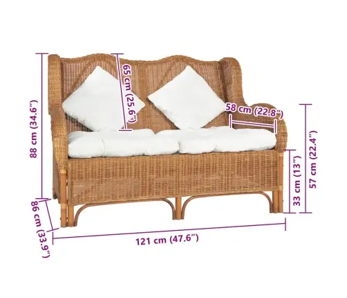 Divvietīgs Dīvāns, Gaiši Brūns, Dabīga Rotangpalma Un Lins Vidaxl