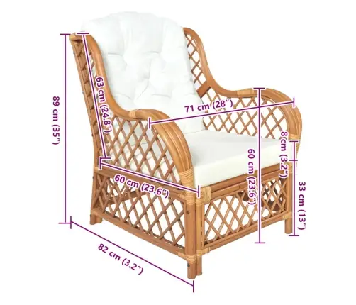 Krėslas Su Pagalvėle, Šviesiai Rudas, Natūralus Ratanas/Linas