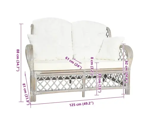 Divvietīgs Dīvāns, Pelēka Rotangpalma Vidaxl