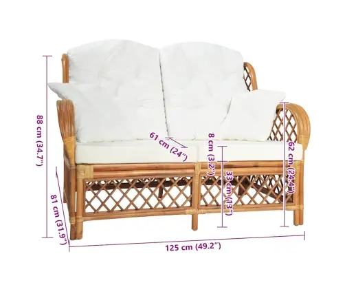 Divvietīgs Dīvāns, Gaiši Brūna Rotangpalma Vidaxl