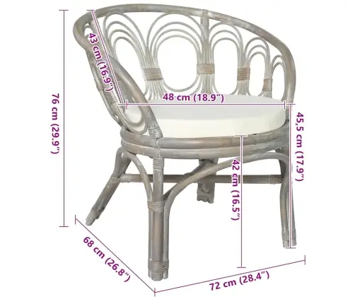 Virtuves Krēsls Ar Matraci, Pelēks, Dabīga Rotangpalma Un Lins Vidaxl