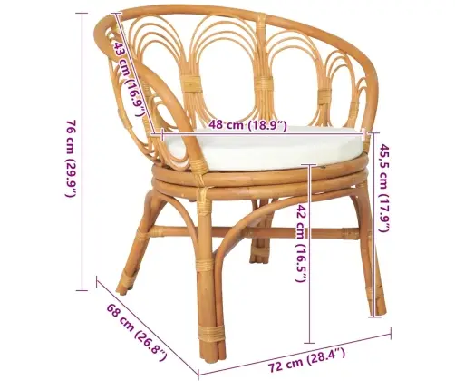 Virtuves Krēsls Ar Matraci, Brūna Dabīgā Rotangpalma, Lins Vidaxl