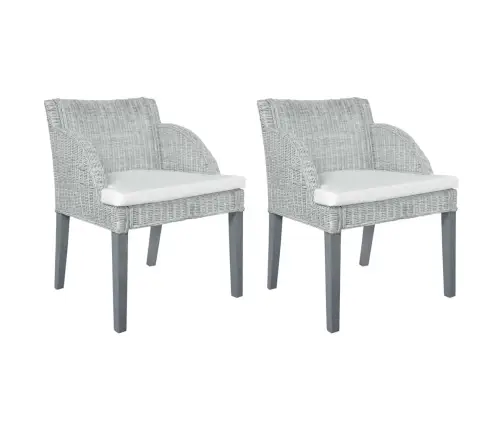 Virtuves Krēsli Ar Spilveniem, 2 Gb., Pelēka Dabīgā Rotangpalma Vidaxl Virtuves Krēsli Ar Spilveniem, 2 Gb., Pelēka Dabīgā Rotangpalma Vidaxl