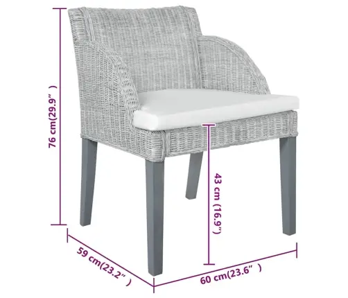 Virtuves Krēsli Ar Spilveniem, 2 Gb., Pelēka Dabīgā Rotangpalma Vidaxl Virtuves Krēsli Ar Spilveniem, 2 Gb., Pelēka Dabīgā Rotangpalma Vidaxl
