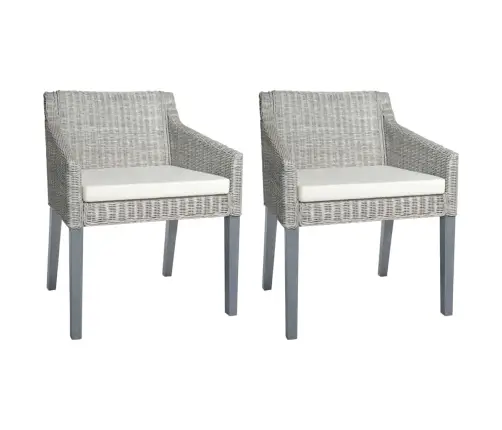 Söögitoolid Istmepatjadega 2 Tk, Hall, Naturaalne Rotang