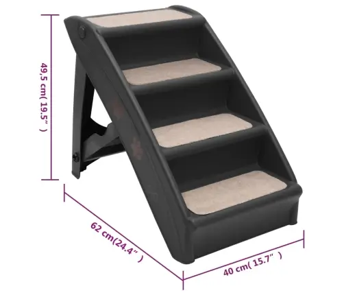 Saliekamas Suņu Kāpnes, 62X40X49,5 Cm, Melnas Vidaxl