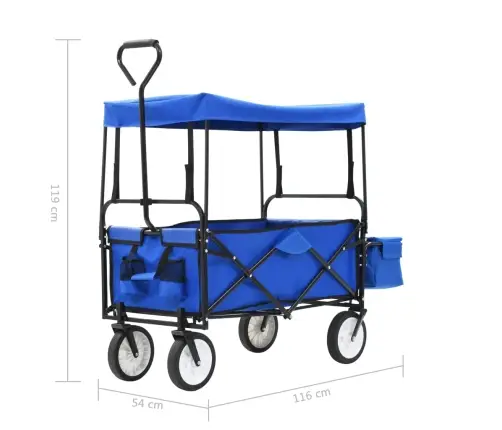 Salokāmi Rokas Ratiņi Ar Jumtiņu, Zili, Tērauds Vidaxl