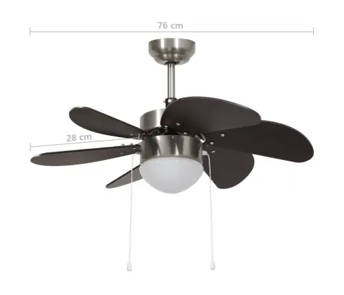 Griestu Ventilators Ar Lampu, 76 Cm, Tumši Brūns Vidaxl
