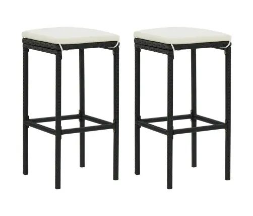 Baro Taburetės Su Pagalvėlėmis, 2Vnt., Juodos, Poliratanas