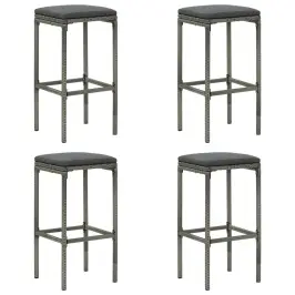 Baro Taburetės Su Pagalvėlėmis, 4Vnt., Pilkos, Poliratanas