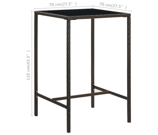 Sodo Baro Stalas, Rudas, 70X70X110cm Poliratanas Ir Stiklas
