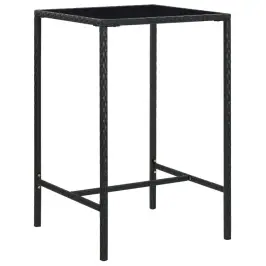 Sodo Baro Stalas, Juodas, 70X70X110cm Poliratanas Ir Stiklas