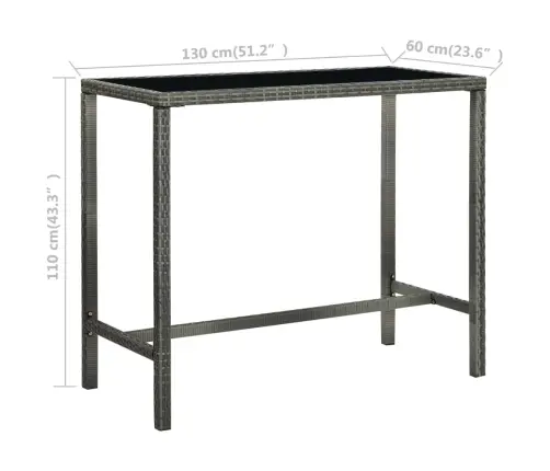 Dārza Bāra Galds, Pelēks, 130X60X110Cm, Pe Rotangpalma, Stikls Vidaxl Dārza Bāra Galds, Pelēks, 130X60X110Cm, Pe Rotangpalma, Stikls Vidaxl