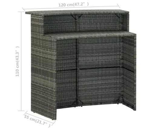 Dārza Bāra Galds, Pelēks, 120X55X110 Cm, Pe Rotangpalma Vidaxl