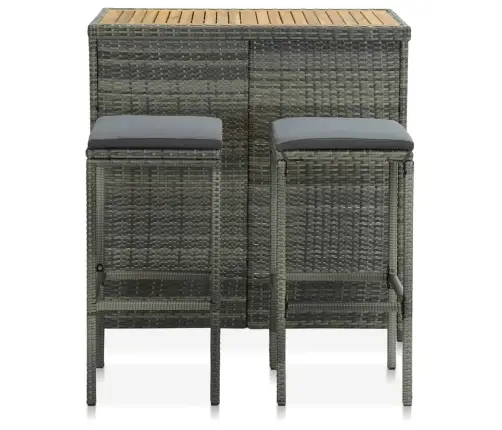 3-Daļīgs Bāra Mēbeļu Komplekts, Pe Rotangpalma, Pelēks Vidaxl