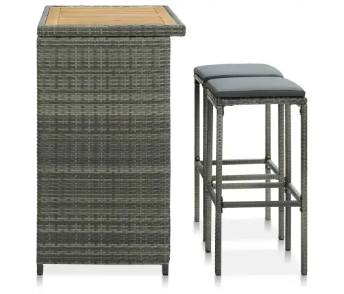 3-Daļīgs Bāra Mēbeļu Komplekts, Pe Rotangpalma, Pelēks Vidaxl