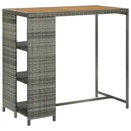Bāra Galds Ar Plauktiem, 120X60X110 Cm, Pelēka Pe Rotangpalma Vidaxl
