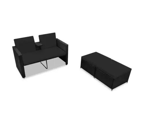 3-Osaline Aiamööblikomplekt Patjadega, Polürotang, Must